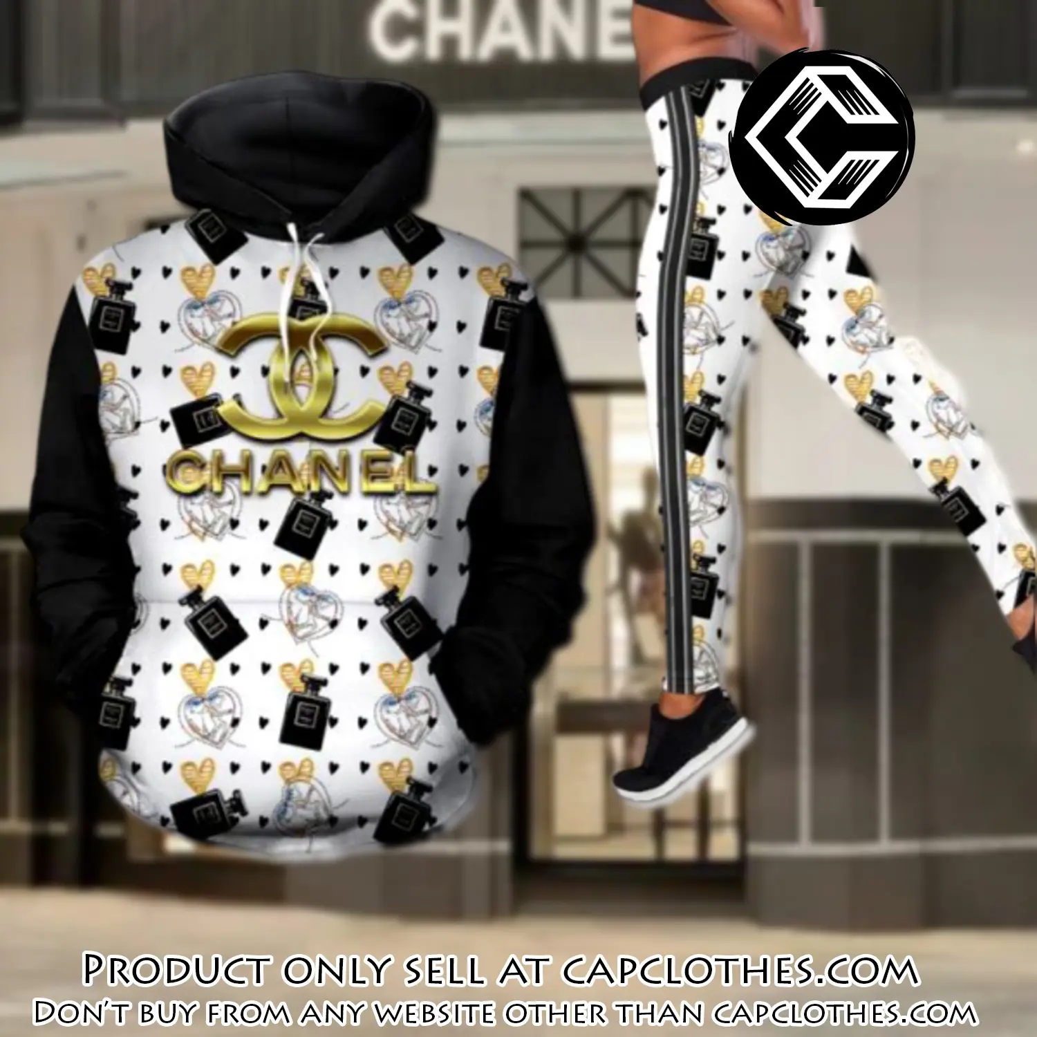 Chanel perfume hoodie legging set luxury for women cc5135411